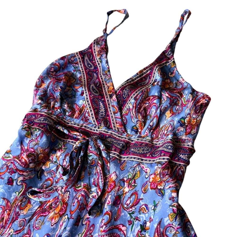 Silk Paisley Floral Maxi Dress Blue Pink Boho Fairy Ethereal Mermaid Luxury Sm - Picture 8 of 10